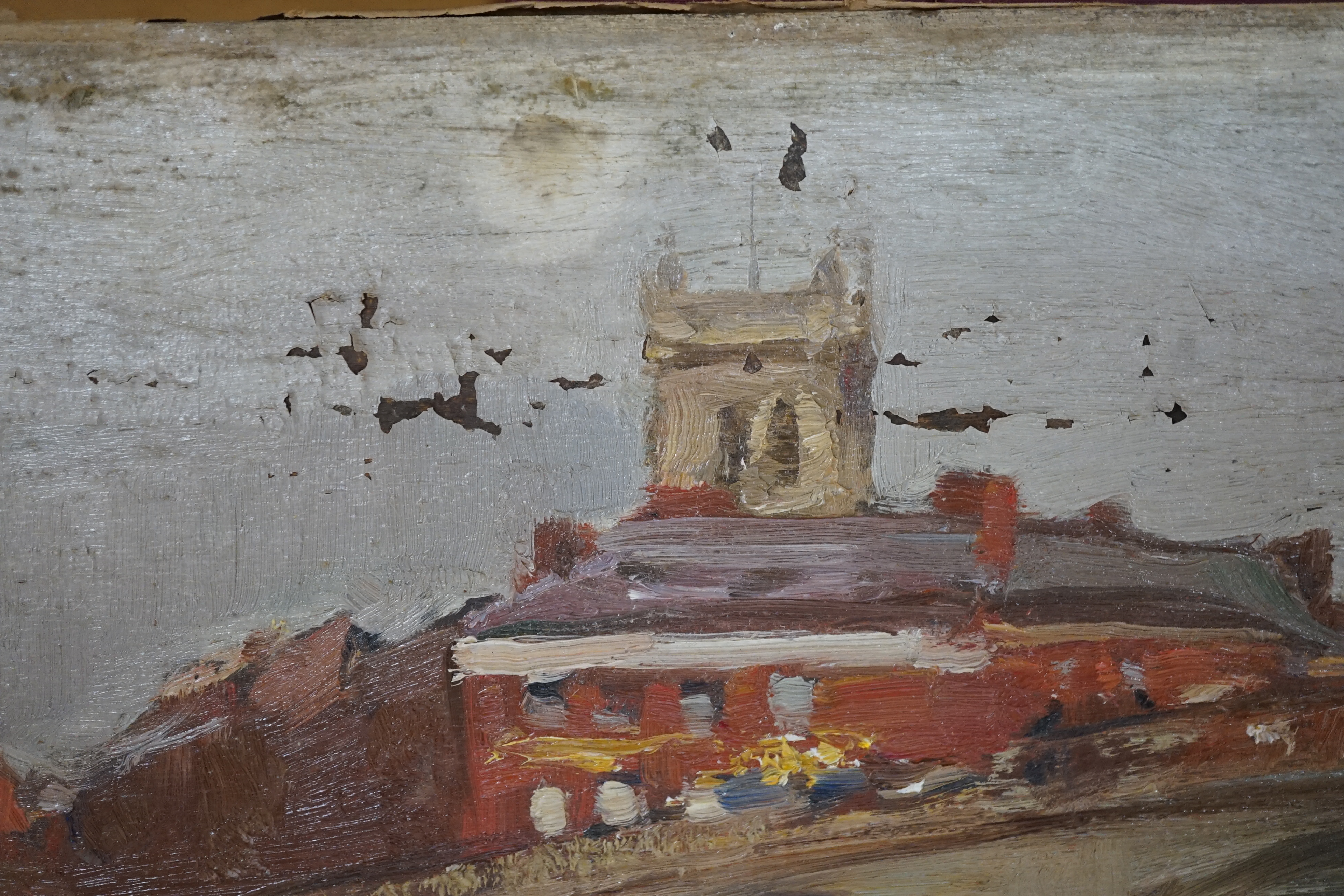 Alexander Ignatius Roche RSA (Scottish, 1861-1921), oil on board, ‘Worcester Bridge’, signed, with Aitken Dott & Son, Edinburgh label, unframed, 26 x 35cm